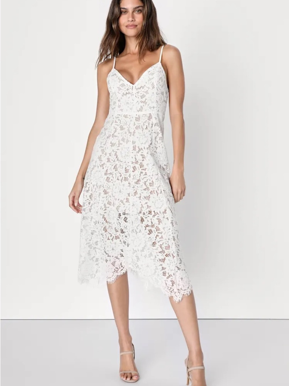 Lulus One Wish White Lace Midi Dress